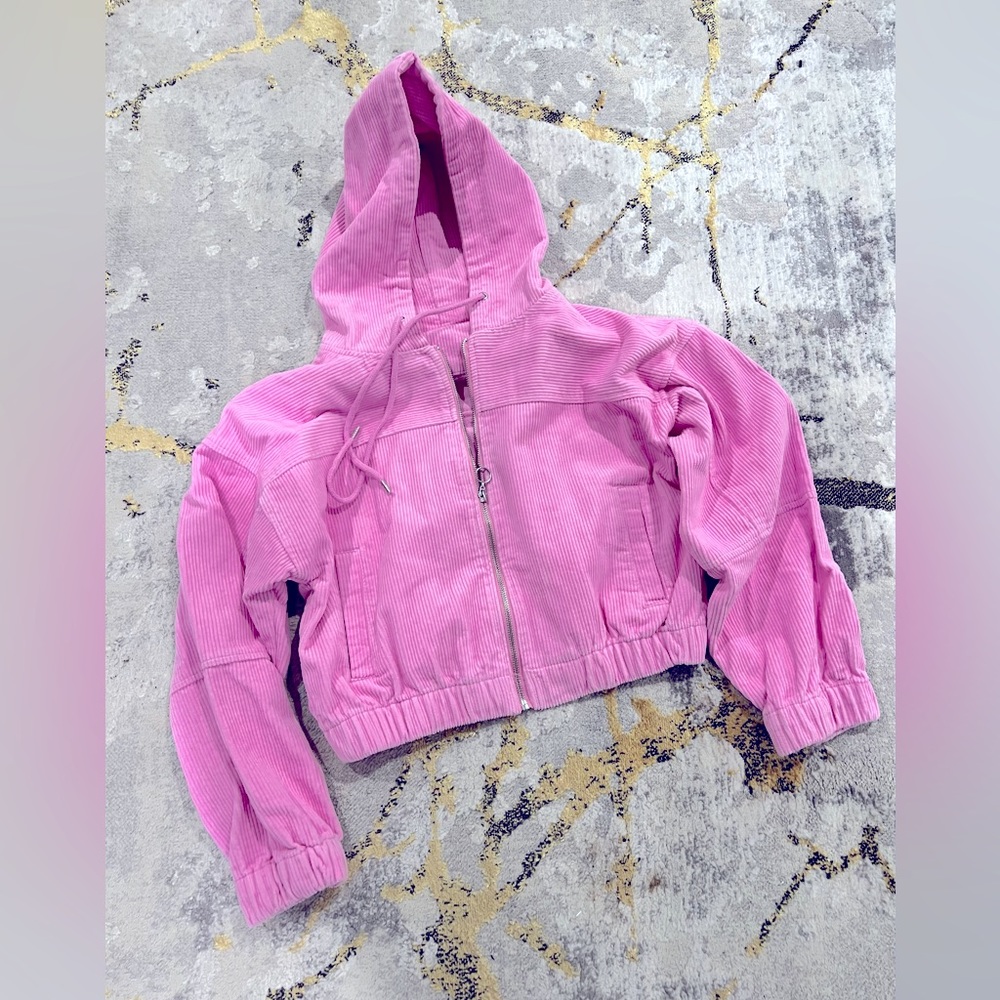NEW Cropped corduroy pink zipped jacket with pockets XS